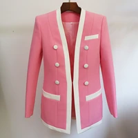 2021 double breasted women jackets coat solid pink classic long sleeve cotton office lady streetwear female suit blazer