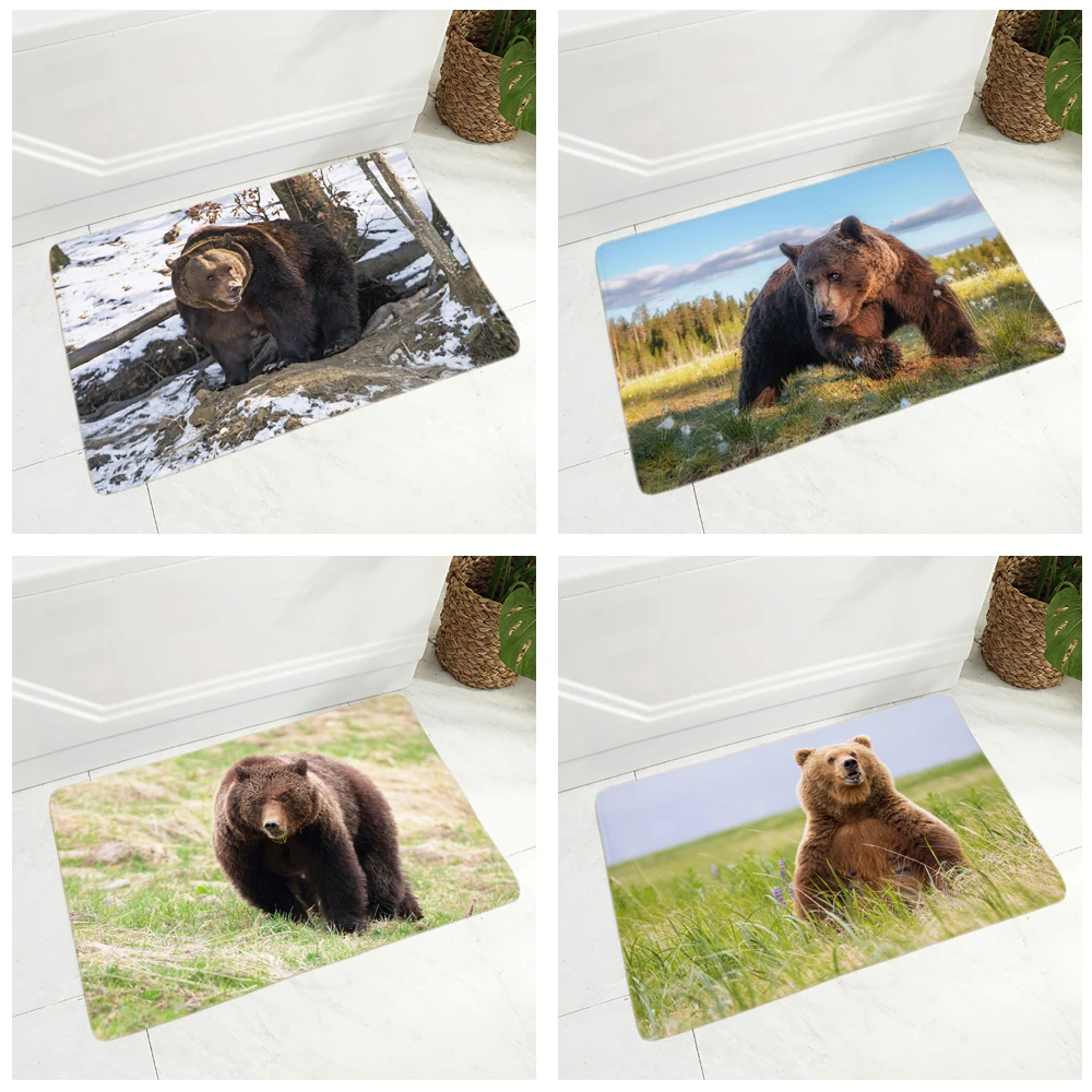 

Cute Wild Bear Doormat for Hallway Decor Lovely Animal Floor Door Mat for Children Room Non-Slip Super Soft Flannel Rug 40x60cm