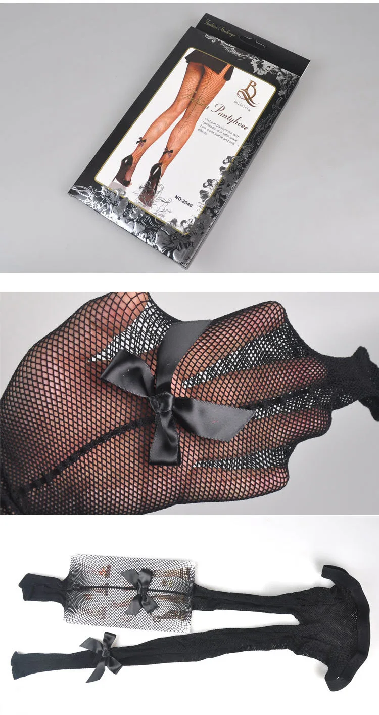 

Women's Black Tights Fishnet Stockings Summer Sexy One Line Show Thin Pantyhose Bow Socks