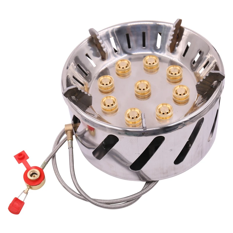 

Outdoor Gas Stove Burner Blue Flame 9 Fire Holes Gas Burner Firepower Adjustable Enamel Layer Heater for RV Camping Car