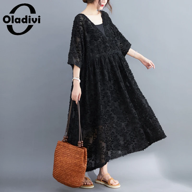 

Oladivi Женская одежда оверсайз с коротким рукавом повседневное свободное платье 2021 летние новые платья из двух частей средней длины Robe Feeme ...