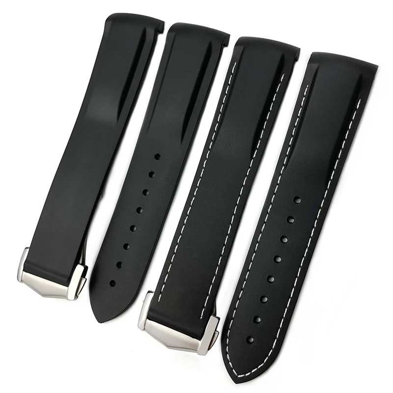 19mm 20mm 21mm 22mm Rubber Silicone Watchband for Omega AT150 Seamaster 300 De ville Planet Ocean Watch Pointed Buckle Strap