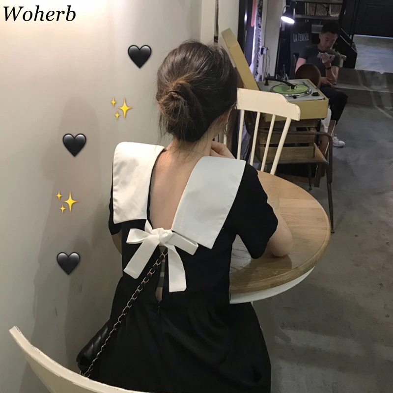 Платье Woherb женское черное милое лето 2021 новые корейские шикарные приталенные