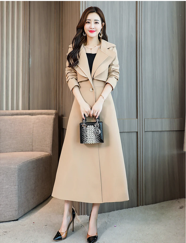 Весна Осень 2020 женский длинный тонкий тренчкот большого размера с одной