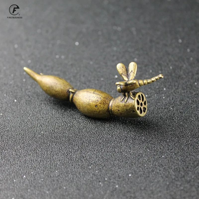 Ручная работа винтажная латунная медная статуя в форме стрекозы с корнем лотоса
