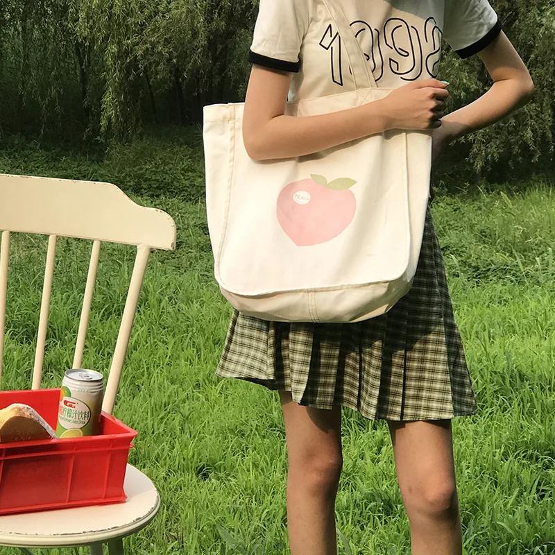 Youda новинка фруктовый принт женские холщовые сумки большая вместительность