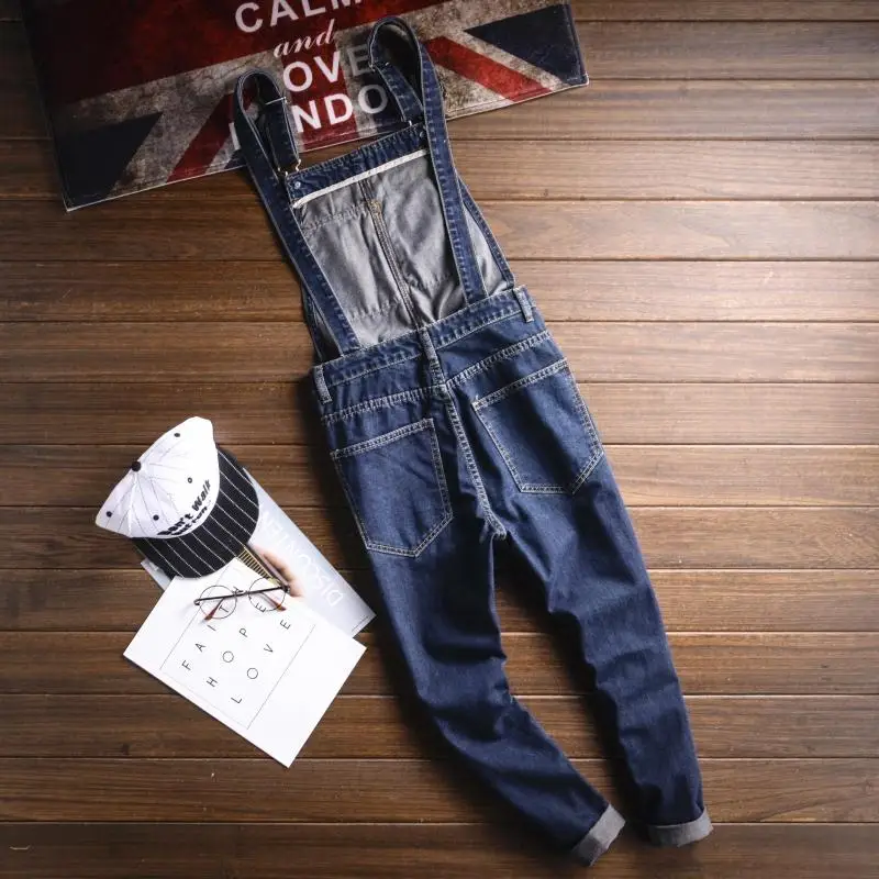 

ABOORUN Men's Blue Denim Bib Overalls Multi Pockets Slim Jumpsuits Pants Casual Cargo Jeans