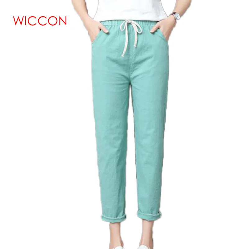 Брюки женские длинные однотонные повседневные хлопково льняные штаны до