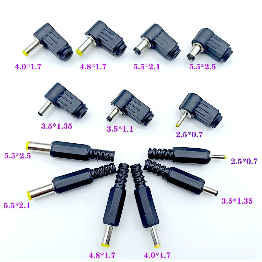 

65Pcs 5.5x2.5 5.5x2.1 4.8x1.7 4.0x1.7 3.5x1.35 2.5x0.7mm Male DC Power Plug Connector 90 Degree 180 Degree DC Plugs