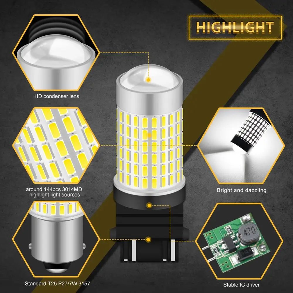 2 шт. 1500 люмен ксенон белый 144-SMD 3157 3357 3457 4114 3156 T25 светодиодный лампы для 2011-up Jeep Compass