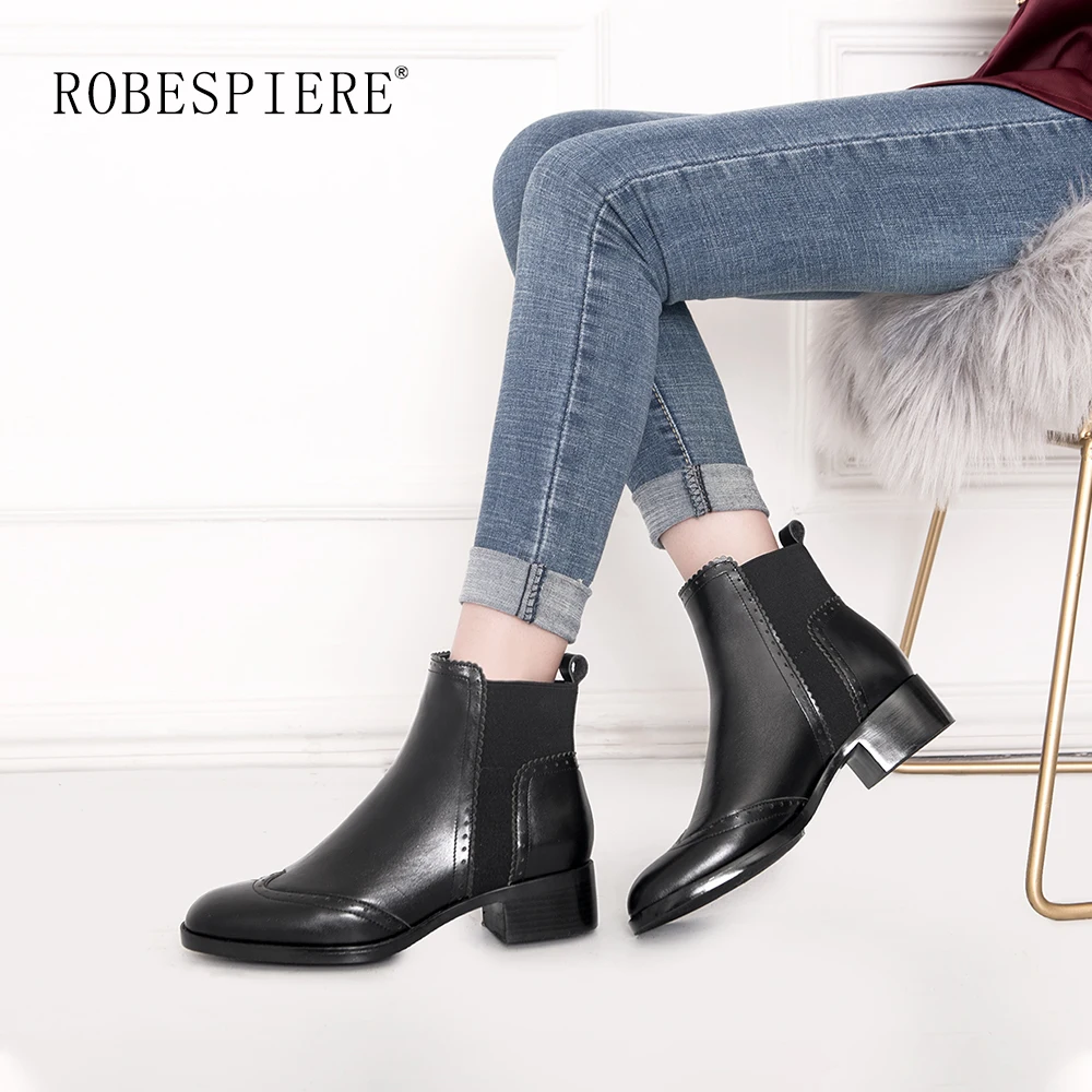 Новинка 2019 зимние теплые женские ботильоны ROBESPIERE классические броги женская