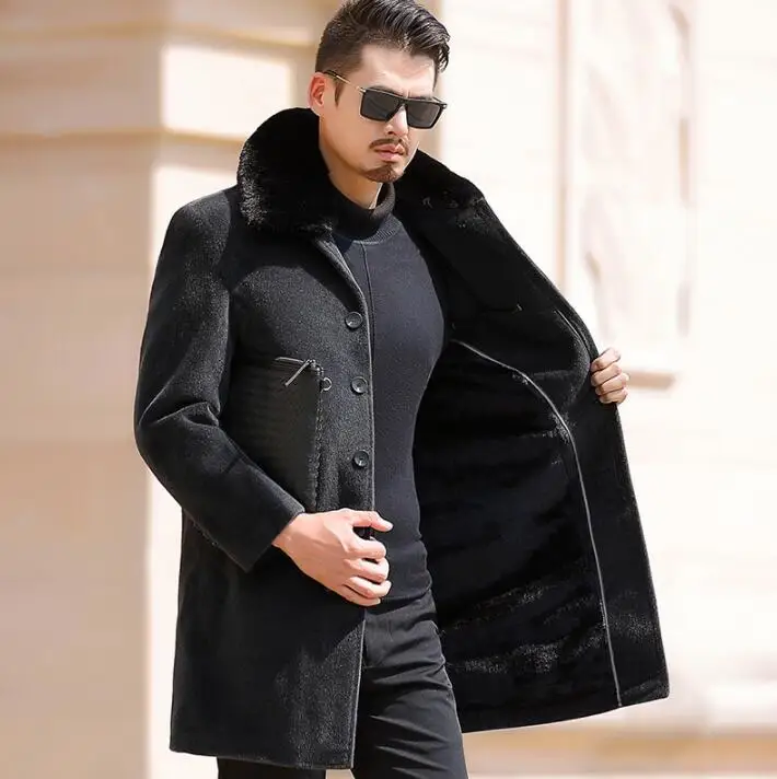 

Plus velvet casual woolen coat men trench coats long sleeves overcoat mens cashmere coat casaco masculino england B365