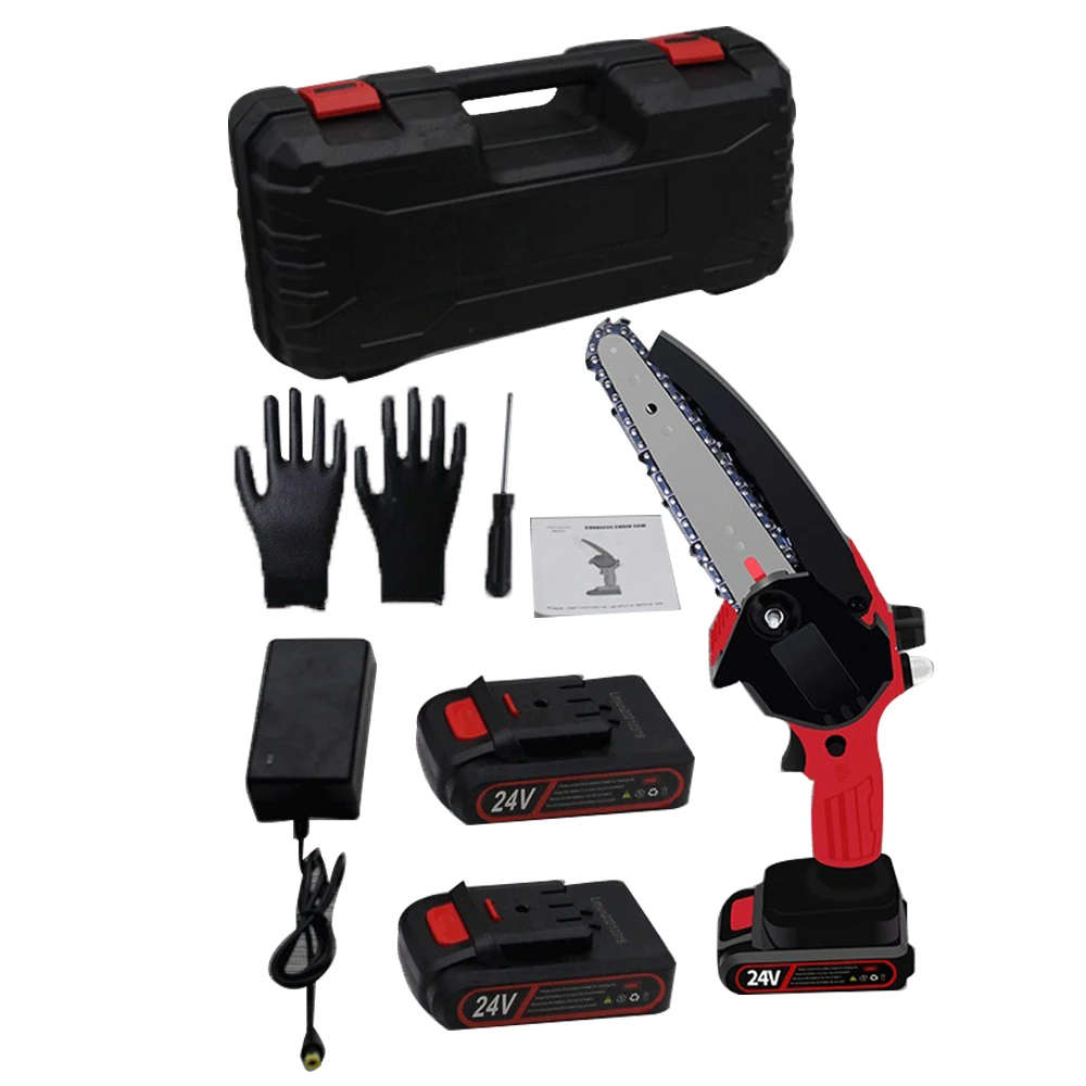 

24V 6" Mini Electric Pruning Saw Garden Logging Power Tool Rechargeable Trimming Fruit Tree Chainsaws with Lithium Battery