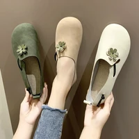 2020 springautumn the new casual slip on round toe square heel low 1cm 3cm fashion flower manual solid high quality non slip