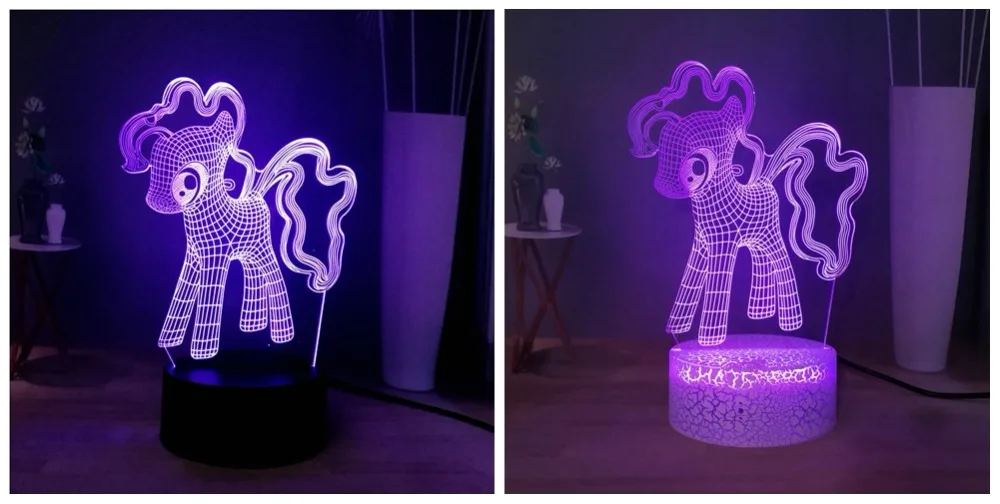 3D оптическая настольная лампа My Little Pony с изображением героев мультфильмов, земляных пони, PinkiePie, светодиодный ночной Светильник для сна, милая улыбка, подарок на день рождения для детей