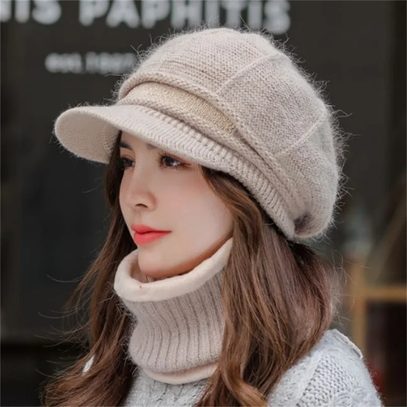 

Зимняя женская восьмиугольная Женская трикотажная шапка-шарф из двух предметов для женщин ветрозащитная теплая шапка для девушек