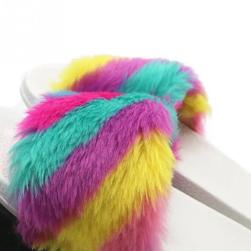 Женские разноцветные меховые пушистые тапочки Женская милая плюшевая повязка
