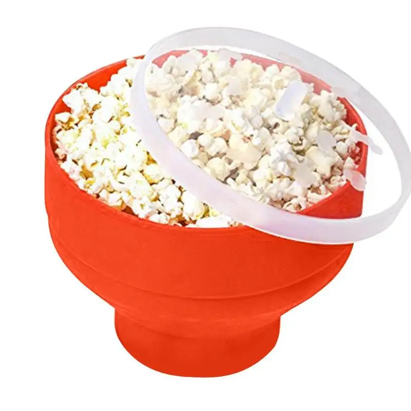 Hot New Popcorn Microwave Silicone Foldable Red High Quality Kitchen Easy Tools DIY Popcorn Bucket Bowl Maker With Lid bowl