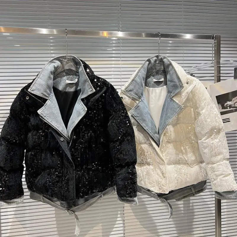 2021new moda o pescoco inverno jaqueta feminina curto casaco preto branco 90 pato