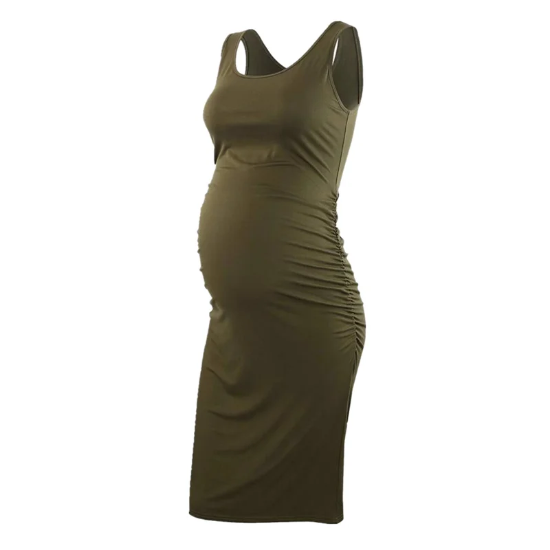 Женское платье для беременных с коротким рукавом круглым вырезом однотонное