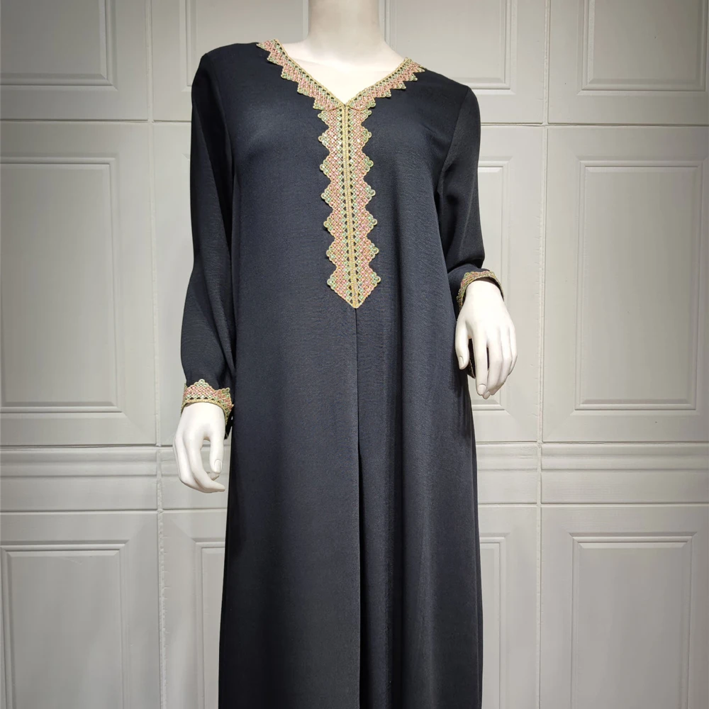 Хлопковый креп для женщин марокканская кафтановая аппликация саудовская черная
