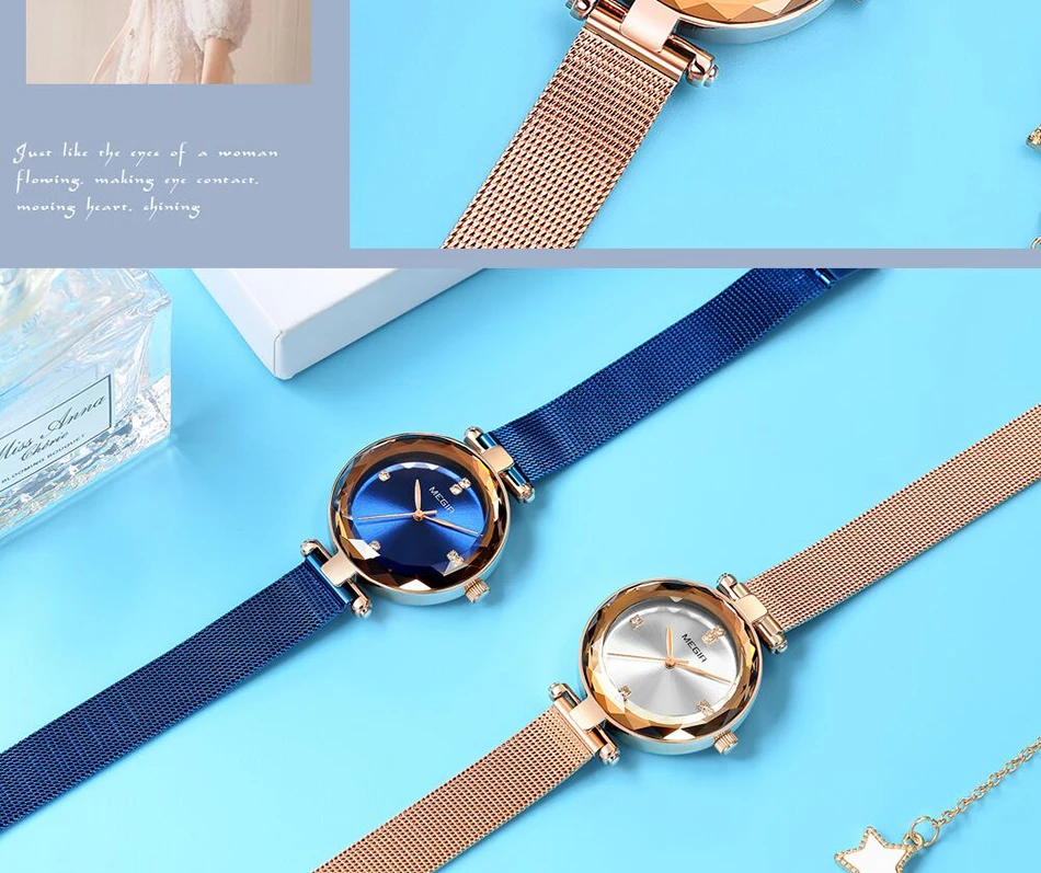 Reloj Mujer Лидирующий бренд MEGIR женские часы RoseGold Relogio Feminino Роскошные сетчатые часы-браслет женские часы