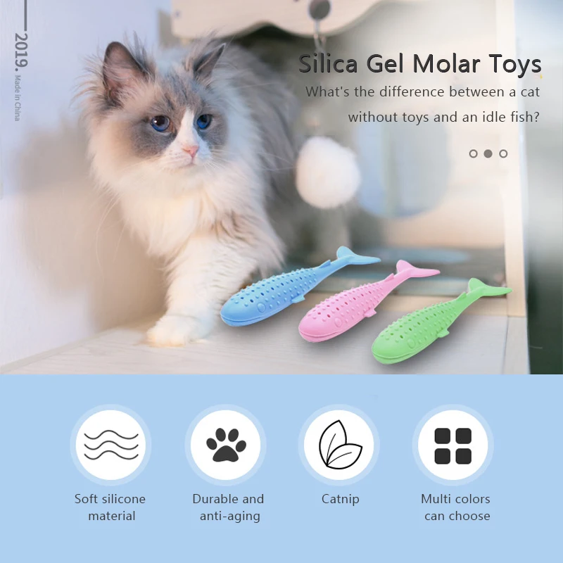 

Fish-Shaped Soft Silicone Mint Fish Teeth Cat Catnip Interactive Pet Toy Clean Toothbrush Chew Toys Supplies