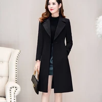 2021 women woollen overcoat womens mid length over knee autumn winter waist suit collar red woollen black khaki coat