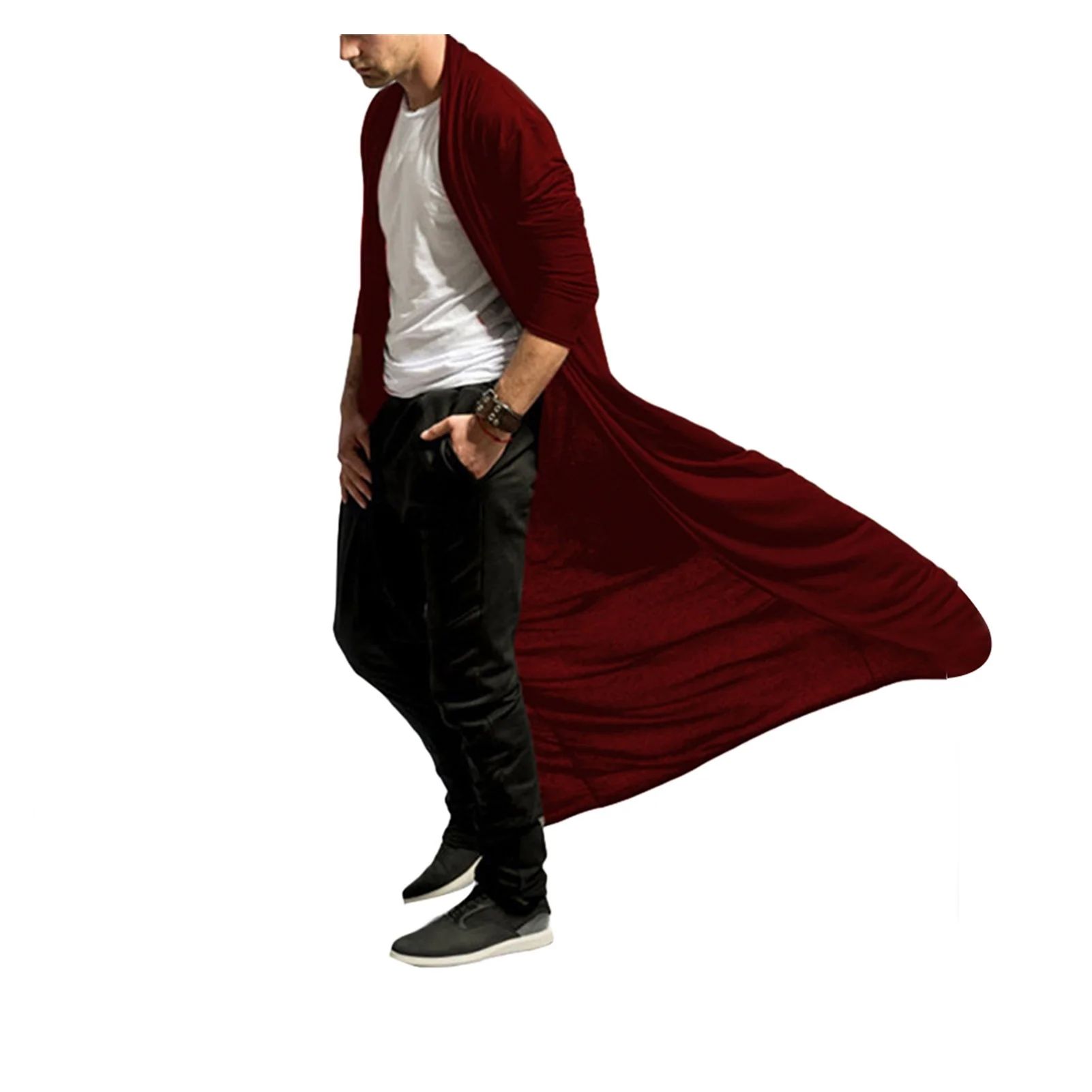

2021NEW Fashion Men Solid Color Long Sleeve Cardigan Open Front Trench Coat