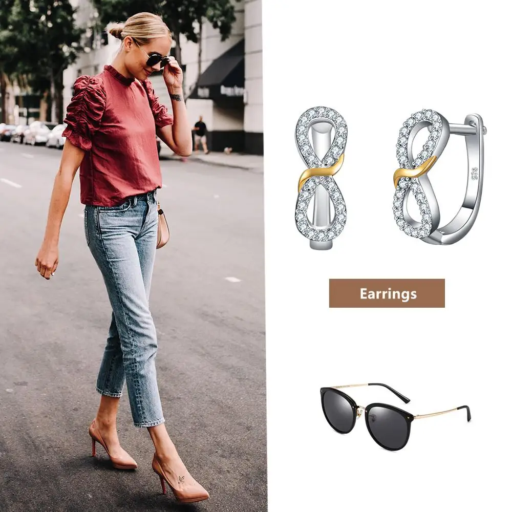 Серьги-гвоздики в виде знака бесконечности серебряные украшенные золотым