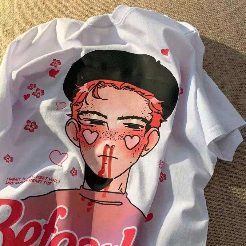 

Cartoon Character Print Cotton Graphic T Shirts Women Streetwear Top Summer Plus Size Short Sleeve Casual Teens Japanese Fashion