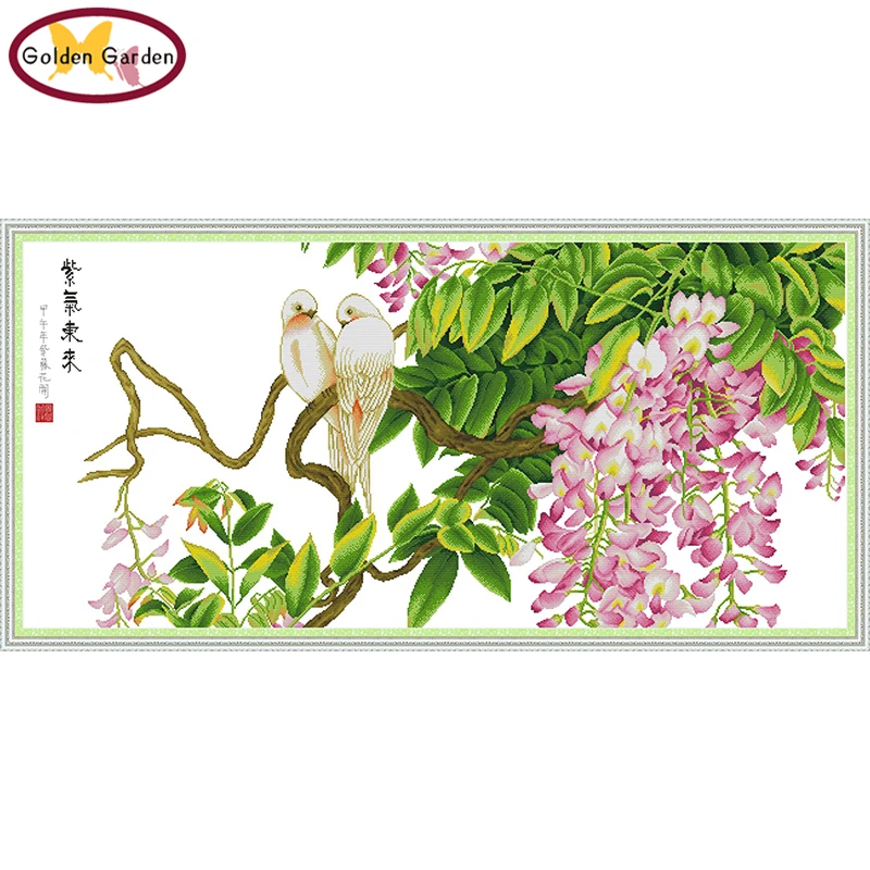 

GG Purple Air Comes From The East Cross Stitch Embroidery Needlework Sets 11ct14ct Chrinese Counted Cross Stitch for Home Decor