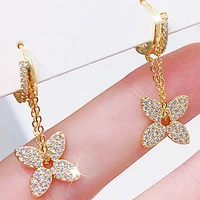 korean elegant four leaf clover earrings micro inlaid zircon fashion trendy luxury easr stud for women weddings romantic jewelry