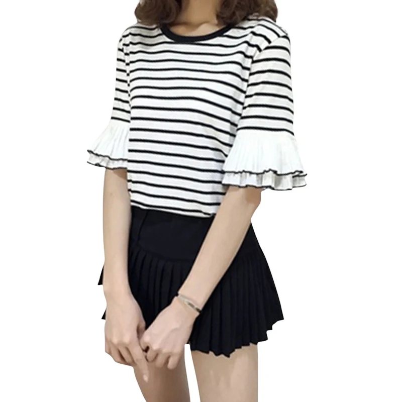 Черно-белые полосатые топы модные женские элегантные шикарные тонкие рубашки с