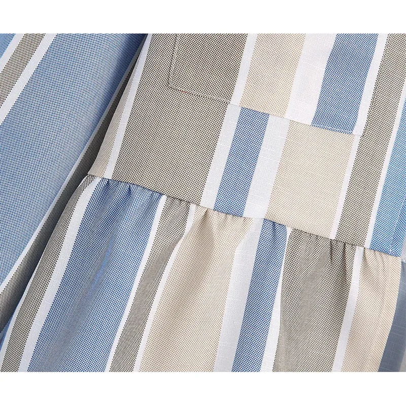 

ZA Women Linen Stripe Coat 2021 New Vintage Long Sleeve Crew Neck Pocket Decoration Chic Coat With Ruffles At The Bottom