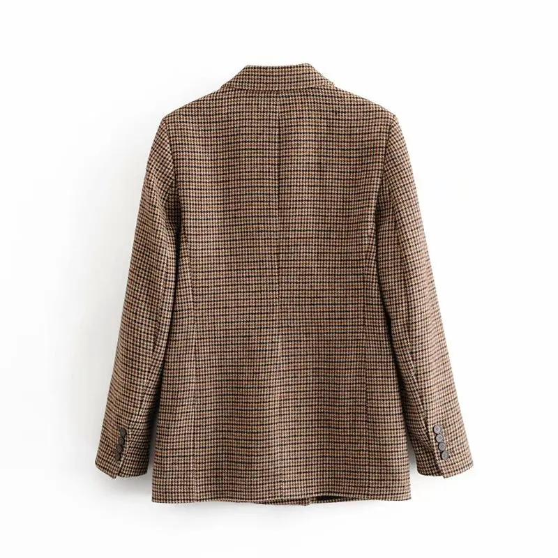 Винтажный Повседневный клетчатый блейзер для женщин модный двубортный офисный