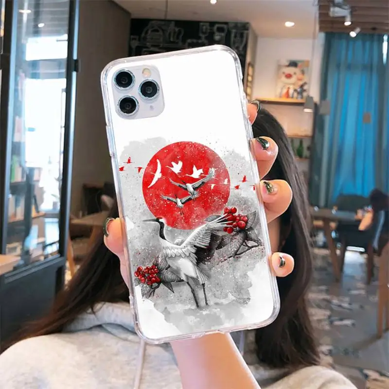 

Wave Art Japanese Green Illust Phone Case Transparent for iPhone 6 7 8 11 12 s mini pro X XS XR MAX Plus