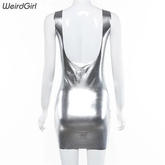 Weirdgirl/платье; повседневные модные вечерние мини-платья без рукавов; однотонное платье на бретельках с открытыми плечами; Серебряная уличная одежда; сезон лето