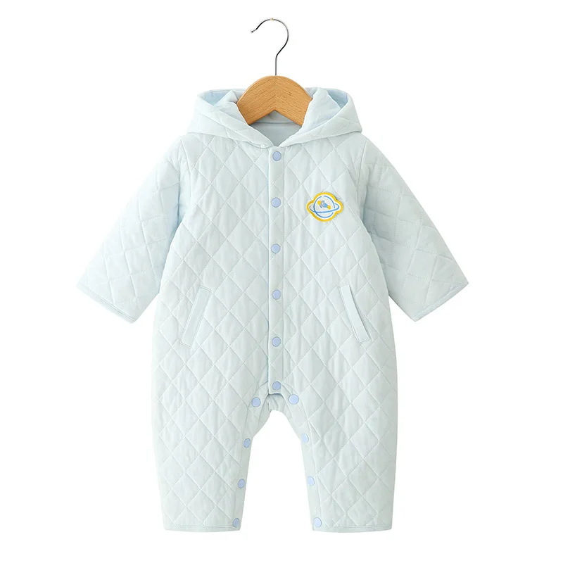 Class A first-class product new baby jumpsuit plus cotton warm long-sleeved baby romper climbing suit Korean children's clothing