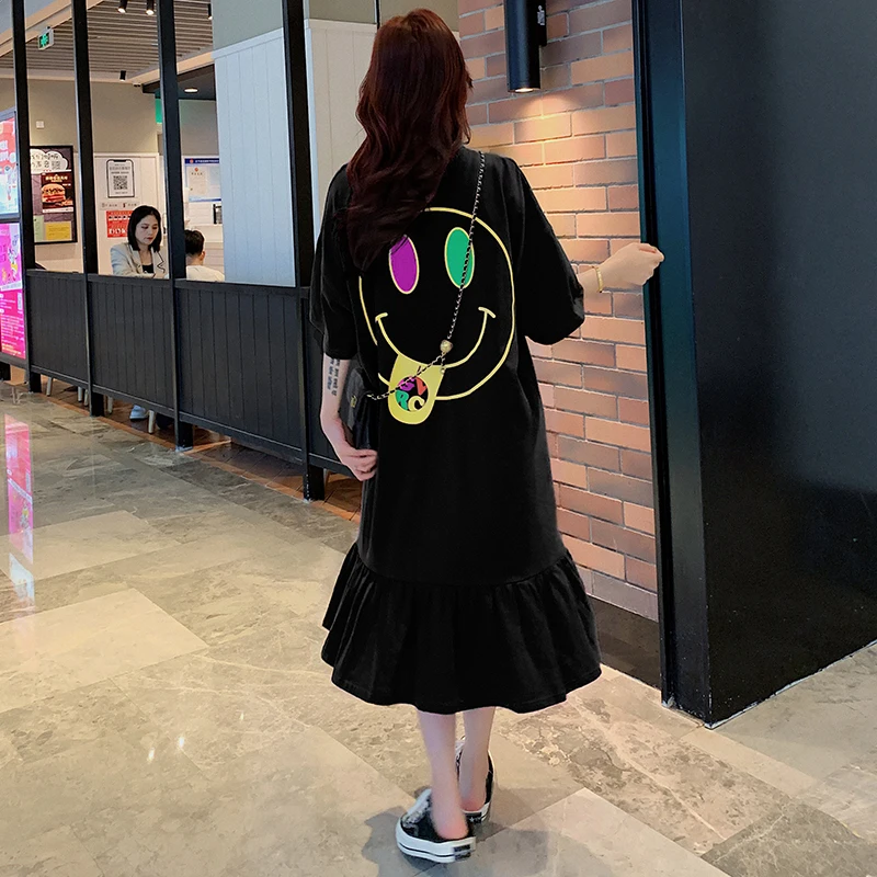 Женское свободное платье NYFS корейский стиль с коротким рукавом из чистого хлопка