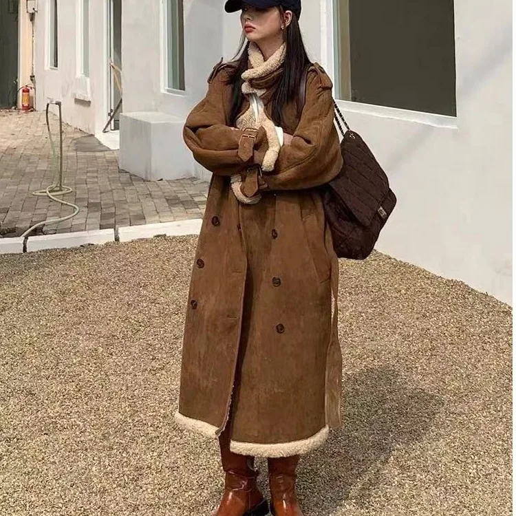 

2021 new cotton clothes women's medium and long loose coat winter deerskin cashmere lamb wool coat