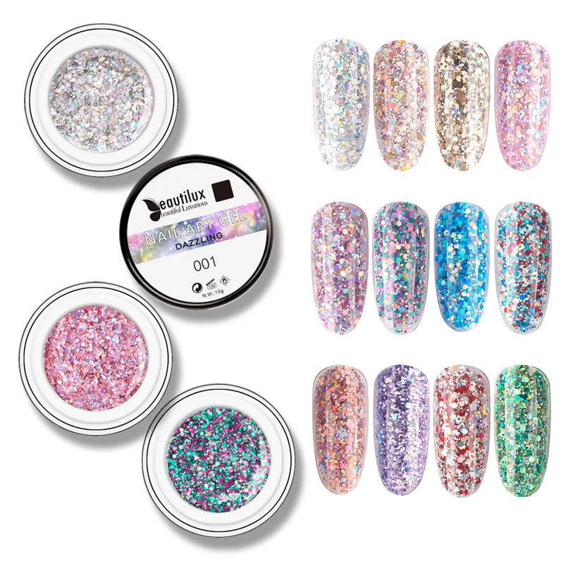 

Beautilux Dazzling Nail Gel Polish Holographic Sequins Nails Art Design Gels Lacquer UV LED Gloss Glitter Bling Gel Varnish 10g