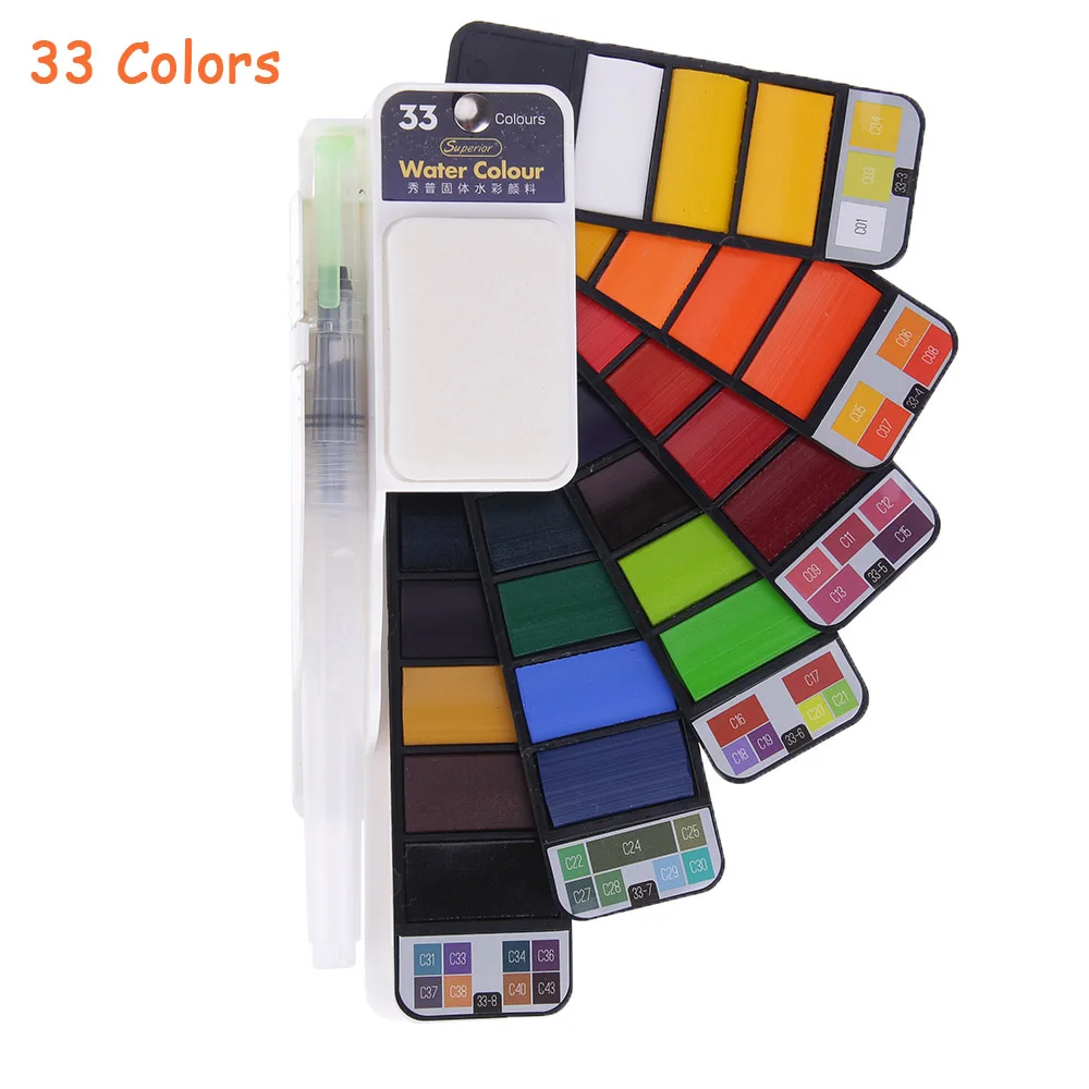 33 Colors Rovtop 18/25/33/42; однотонные сапоги до середины голени акварельные краски в наборе с кисточек для рисования количество Ручка Складная Дорожная воды Цвет для татуажа, пигмент для мануального татуажа рисовать - Цвет: 33 Colors