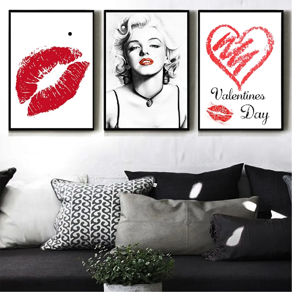Холст с Мерилин Монро живопись плакат красные губы настенные художественные