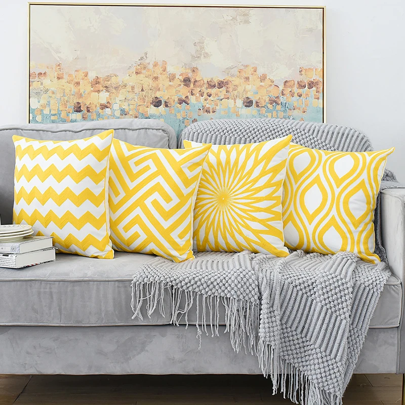 

Yellow Geometric Pattern Decorative Cushions Pillowcase Polyester Cushion Cover Throw Pillow Sofa Decoration Pillowcover 40827