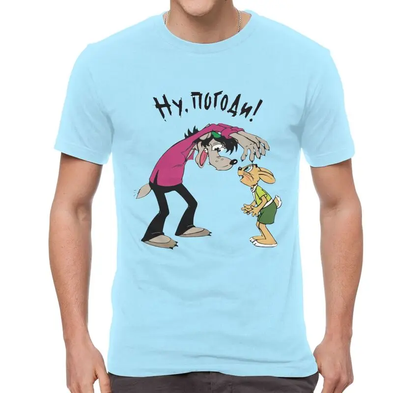 

Мужская футболка с коротким рукавом, из 100% хлопка, с изображением волка и кролика