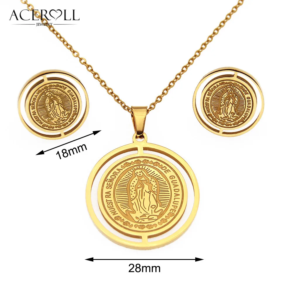 Сережки и подвески из стали ACEROLL ожерелье с круглой медалью Девы Марии леди