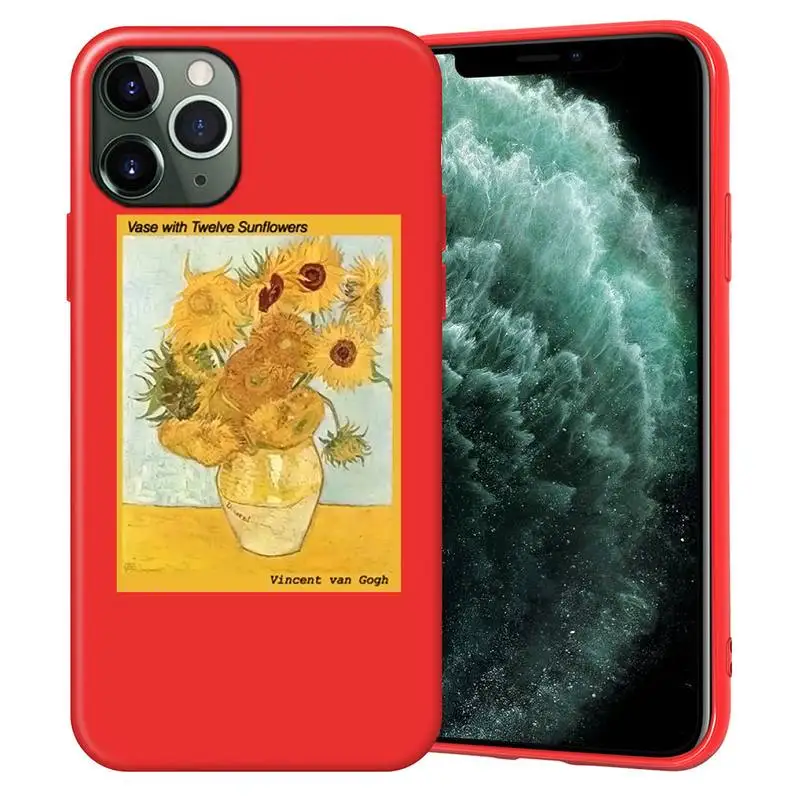 

DIY Of Sunflower Phone Case For Iphone X Case Pure Red Soft Silicone Phone Case For SE&11 Pro Max