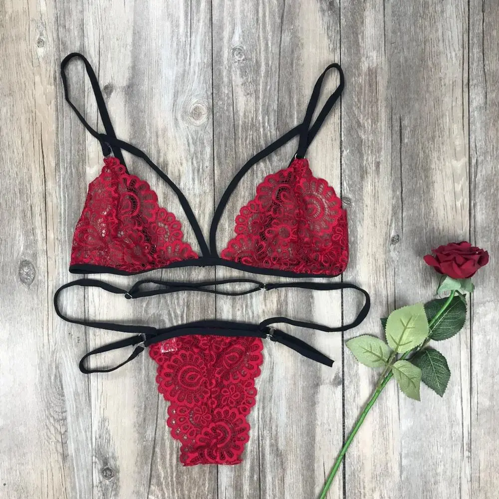 Sexy Lace Lingerie for Women Solid Color Underwear Wire-Free Bra Panty Bandage Set Soutien Gorge Femme 2019 New Hot Sale YE | Женская