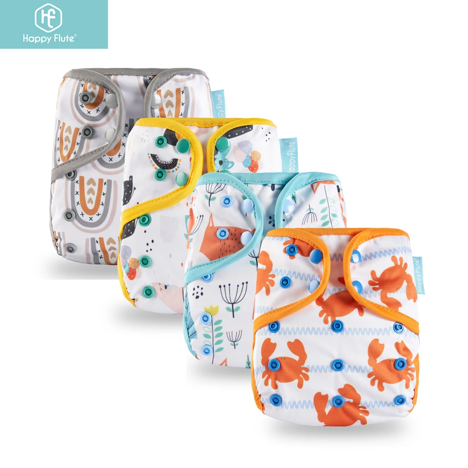 2021 new design! Happy Flute 1 pcs color-edged diaper waterproof cover eco-friendly diaper cover